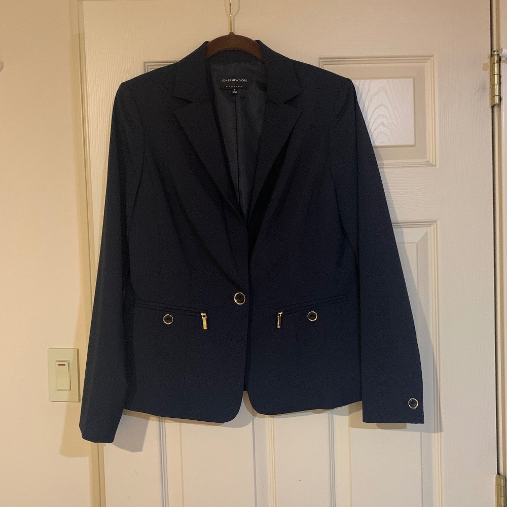 Jones New York  Stretch Black Lined Blazer sz 8